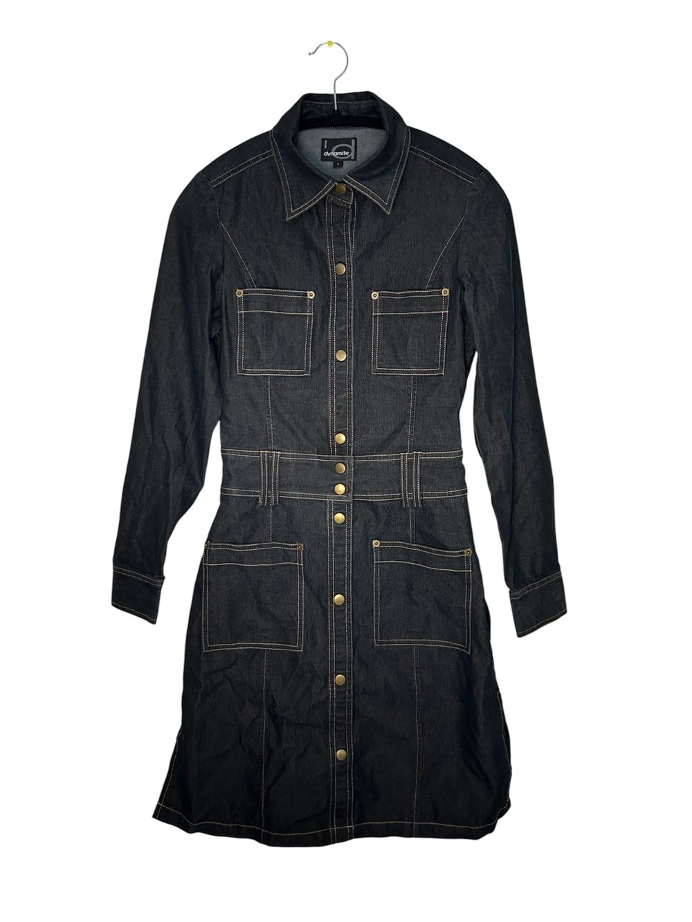 Dynamite Dark Denim Button-Up Dress with Contrast Stitching
